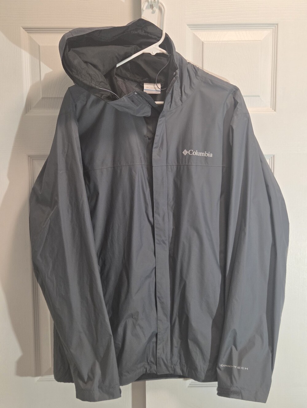 Columbia Dark Gray Lightweight Omni-Tech Hooded Rain Jacket Size Large
